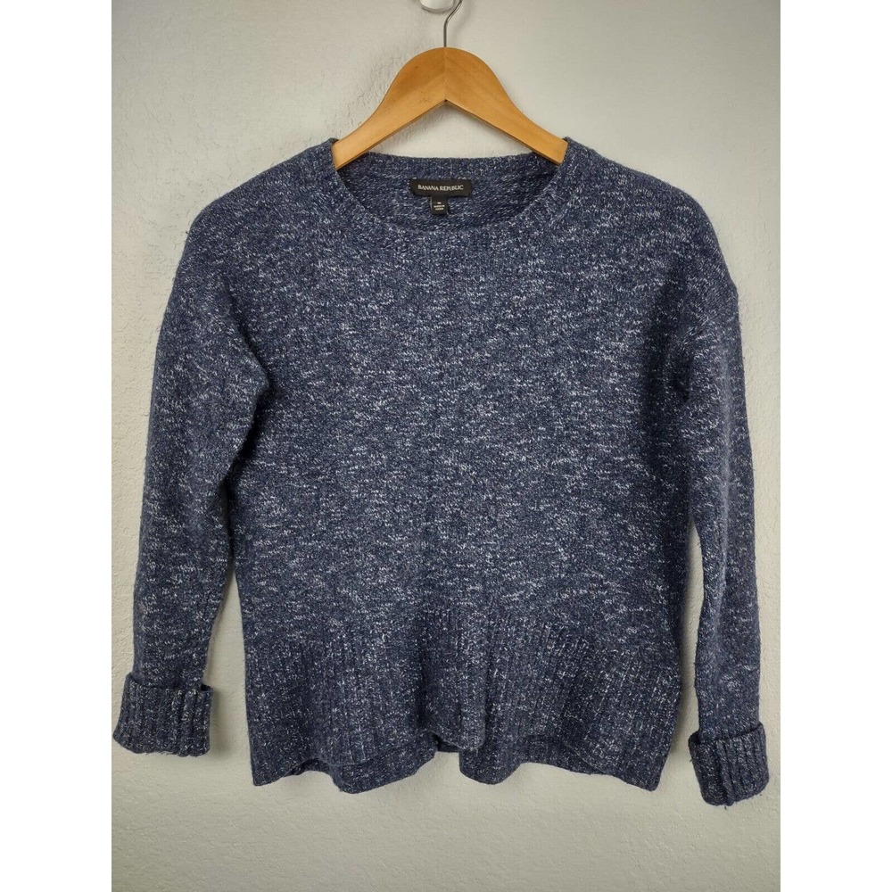 ⭐️Banana Republic Womens Crew Neck Sweater Sz S Blue/White Pull‎ Over Ribbed Hem